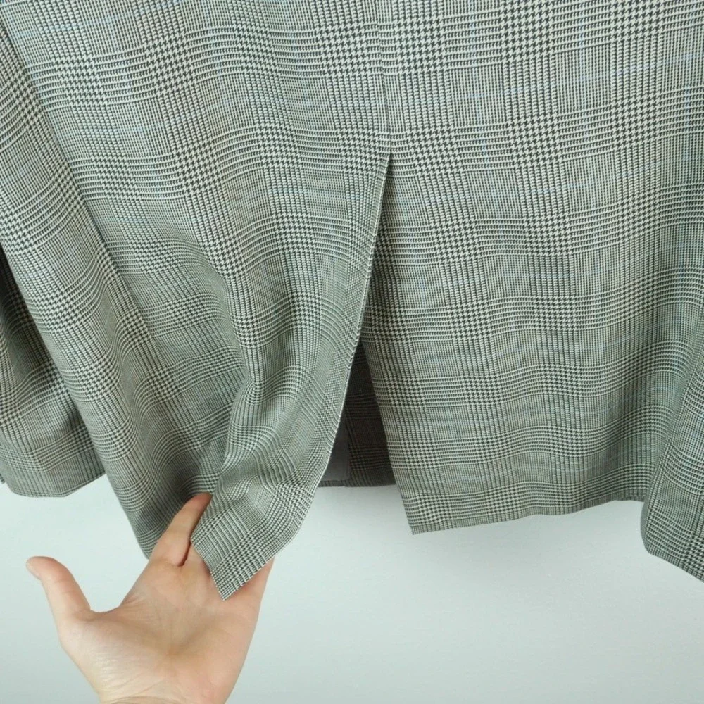 Ralph Ralph Lauren Silk Wool Glen Plaid Sport Coat Blazer Grey Blue 40L Preppy